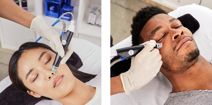 man and woman getting hydrafacial