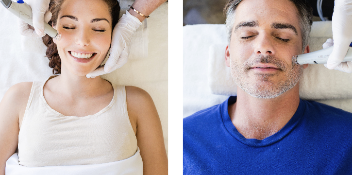 man and woman getting hydrafacial