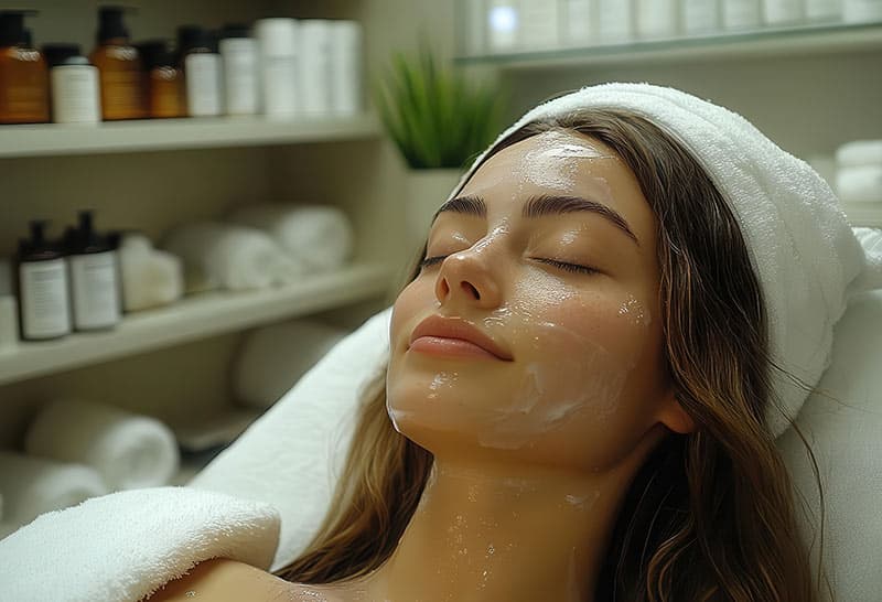 Woman receiving a luxurious facial treatment.